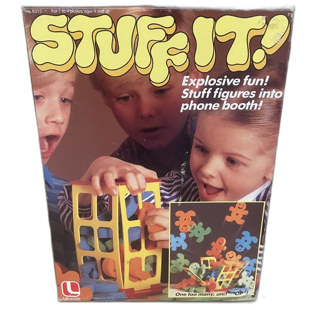 Vintage 1982 STUFF IT - game. Toddler soft plush & phone booth game